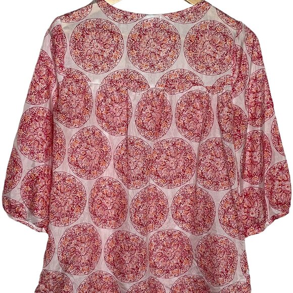 Calypso St Barth Top Womens Small Silk Shirt Blouse Puff Sleeve Casual Pink - Picture 10 of 11